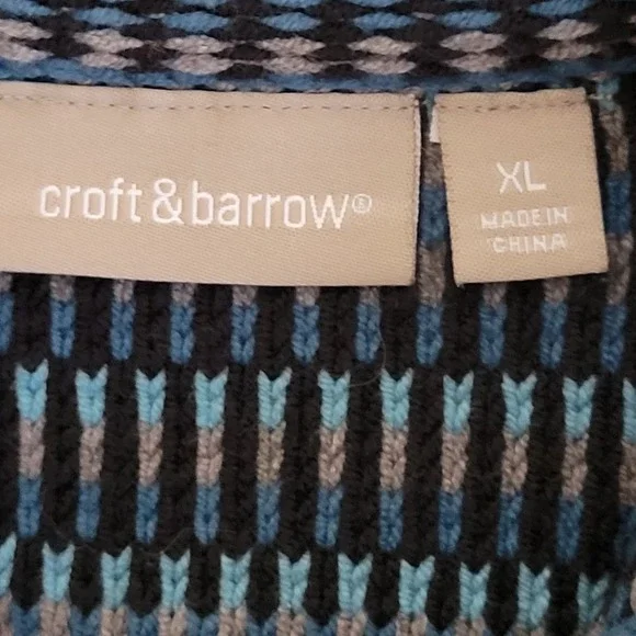 Croft & Barrow Cardigan Sweater XL Blue Striped Button Collar Soft Grandmacore - Picture 6 of 13